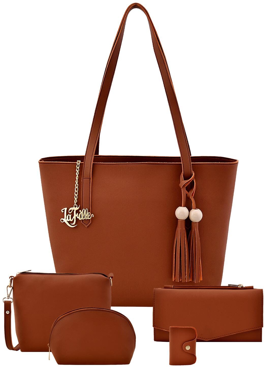 

La Fille Tan Faux Leather Handheld Bag