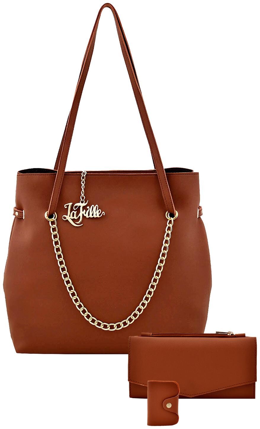 

La Fille Tan Faux Leather Handheld Bag