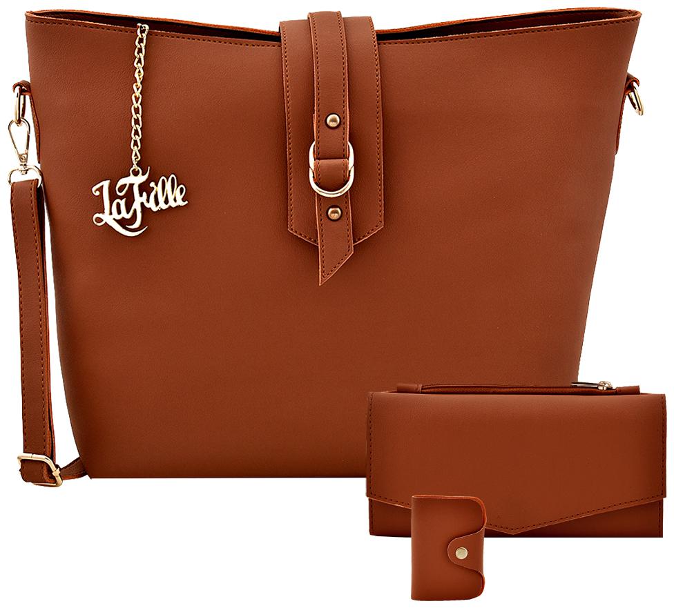 

La Fille Tan Faux Leather Handheld Bag