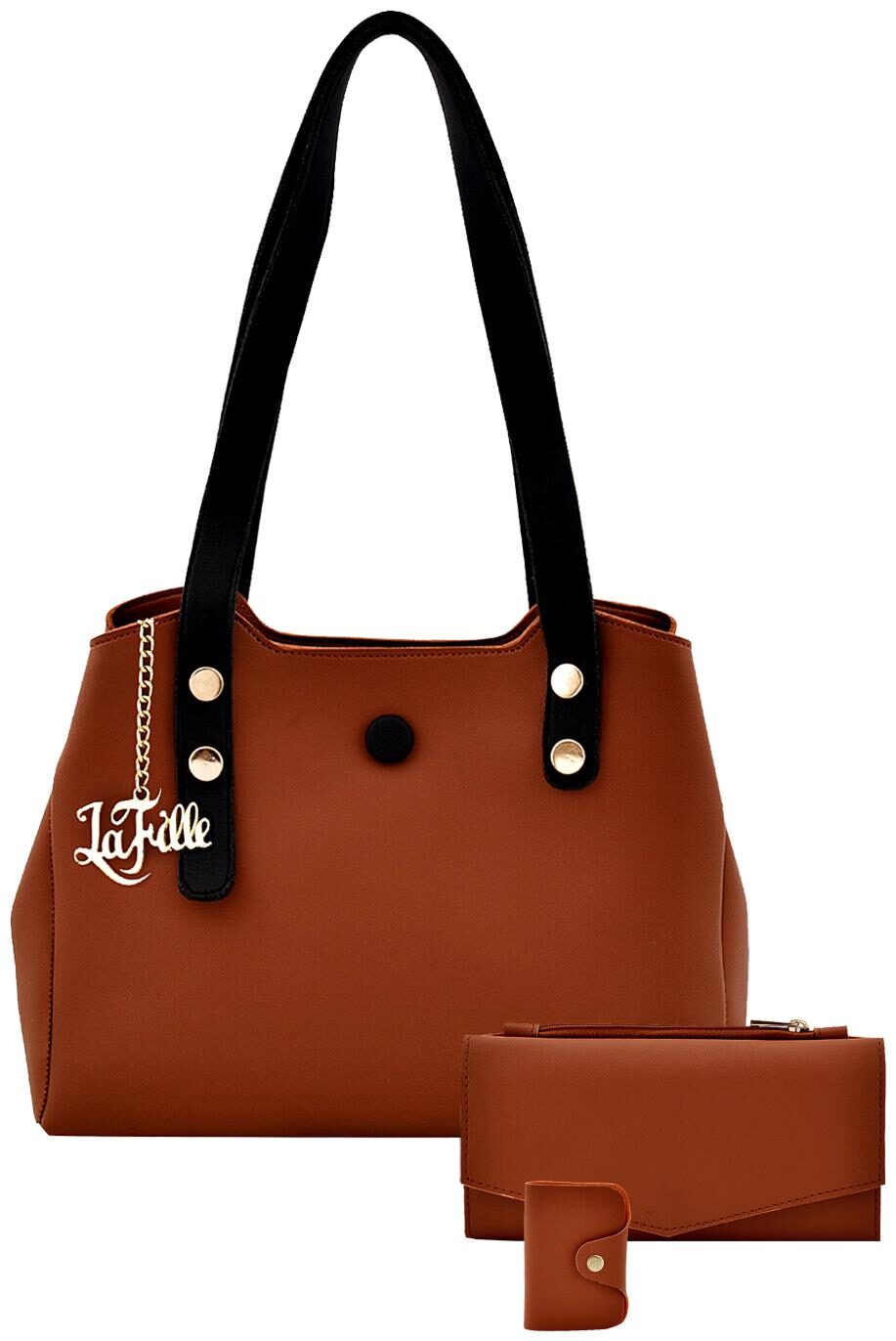 

La Fille Tan Faux Leather Handheld Bag
