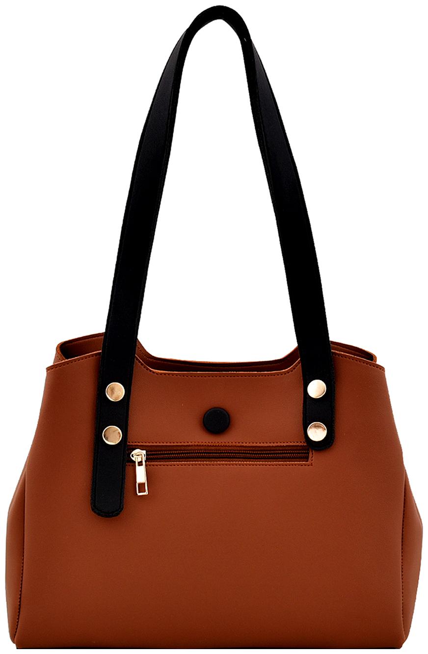 

La Fille Tan Black Faux Leather Handheld Bag