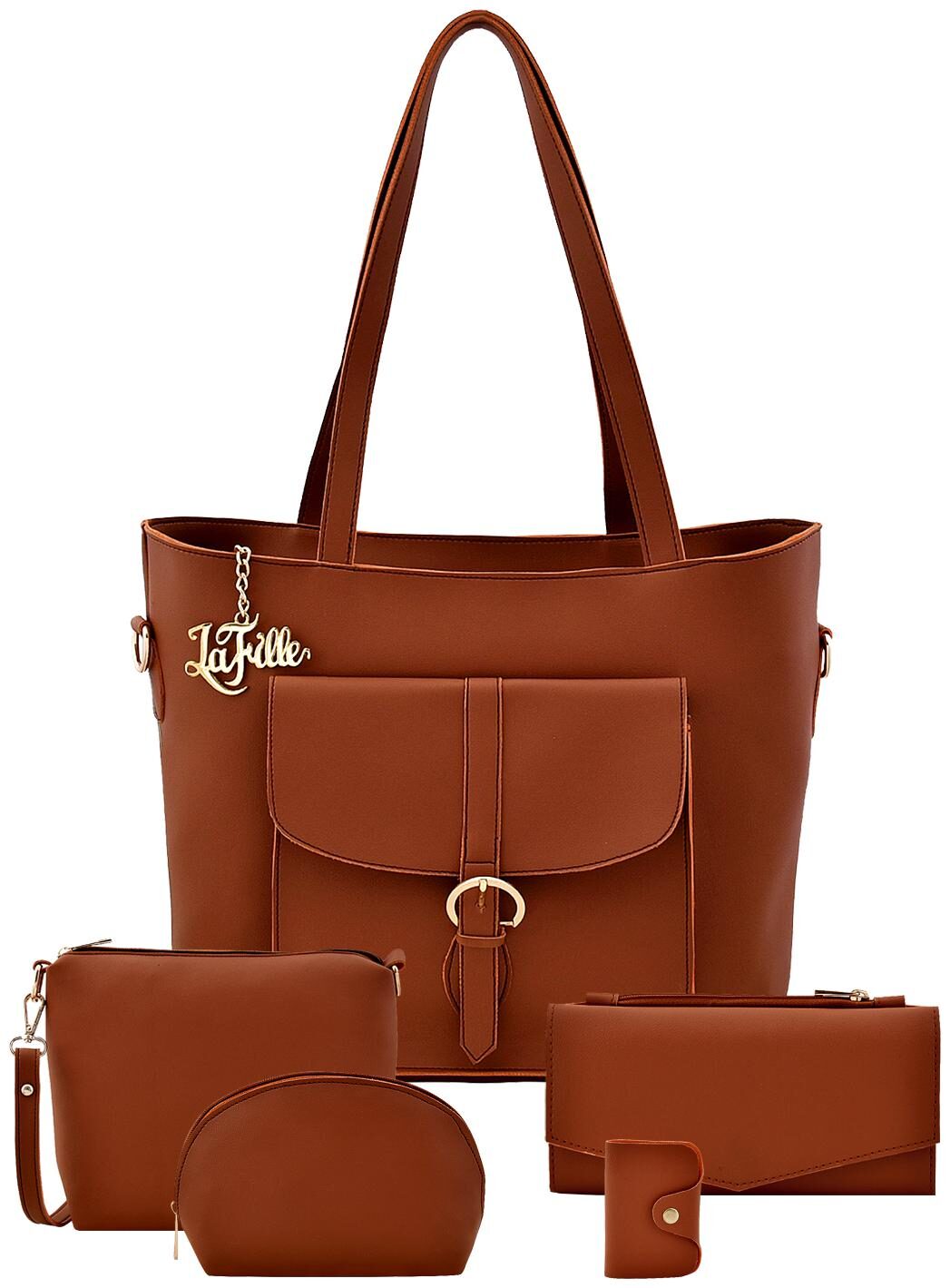 

La Fille Tan Faux Leather Handheld Bag