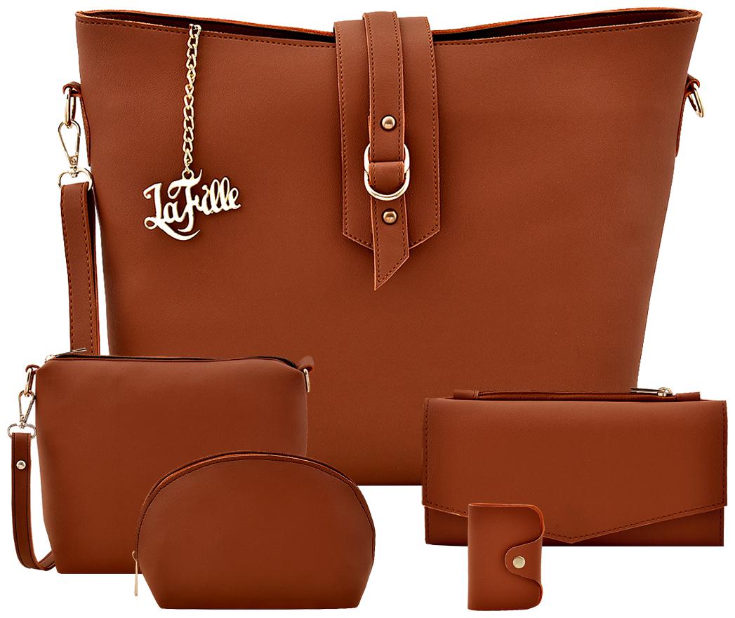 

La Fille Tan Faux Leather Handheld Bag