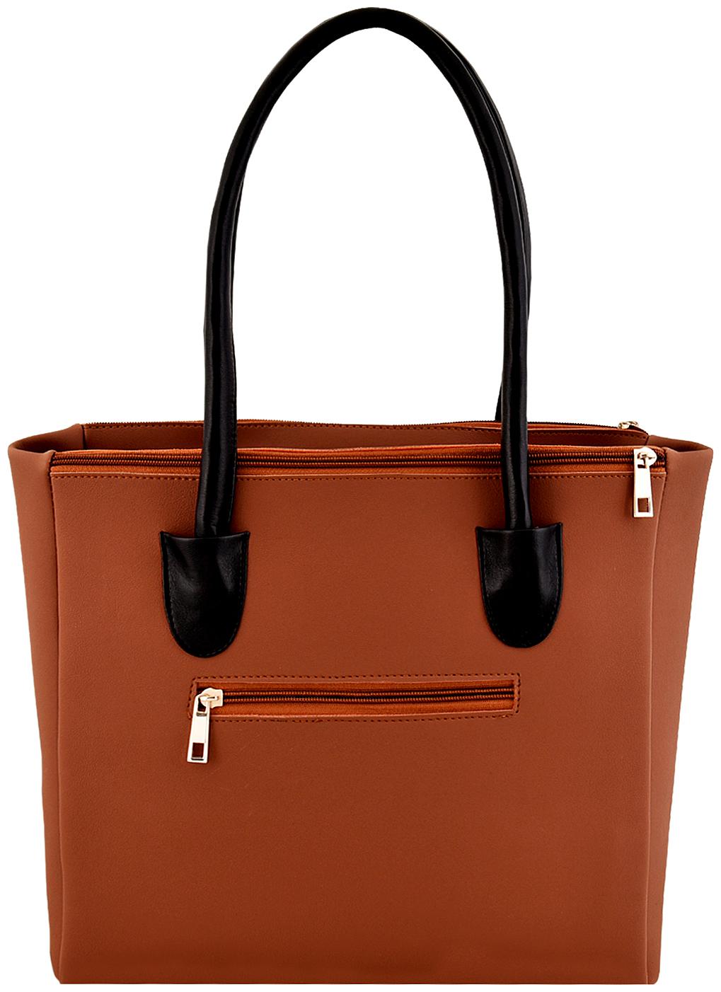 

La Fille Tan Black Faux Leather Handheld Bag