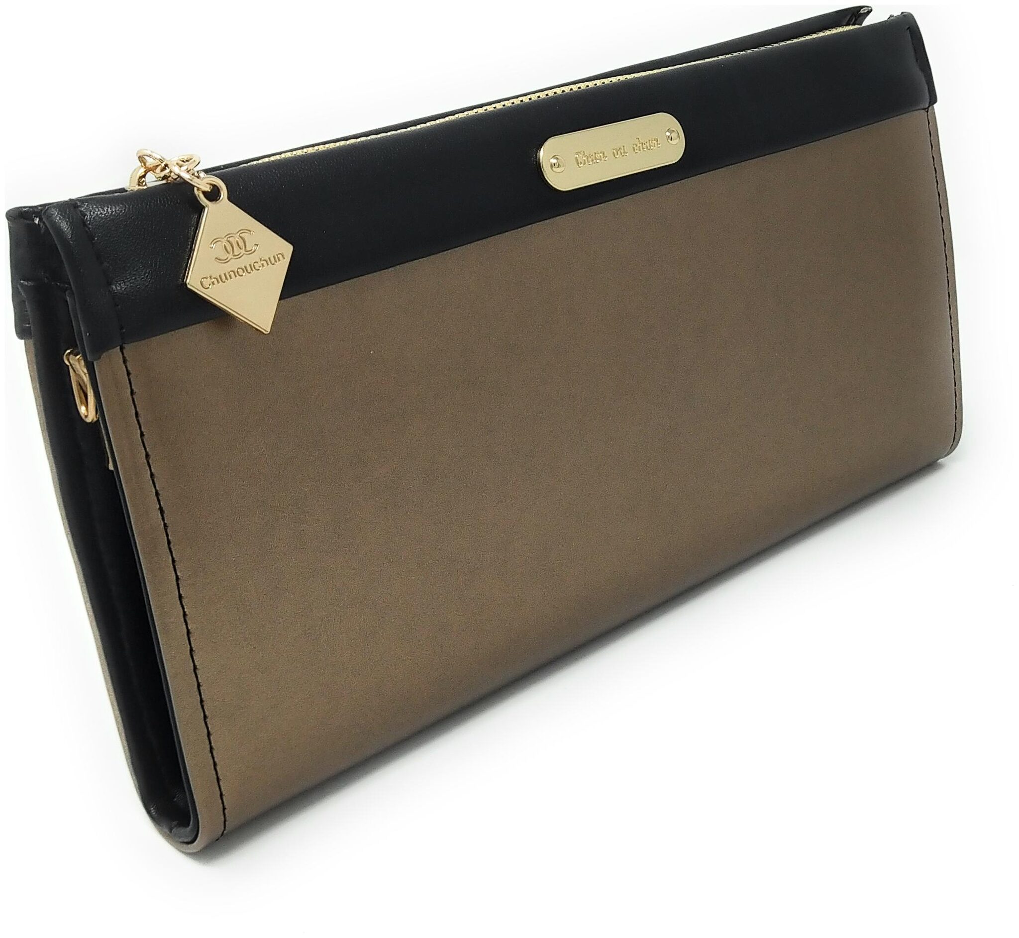 

LADONNA Women s premium faux leather wallet 6 Credit Card Holder 2 zipper 1 Cash pocket 2 big compartments Golden
