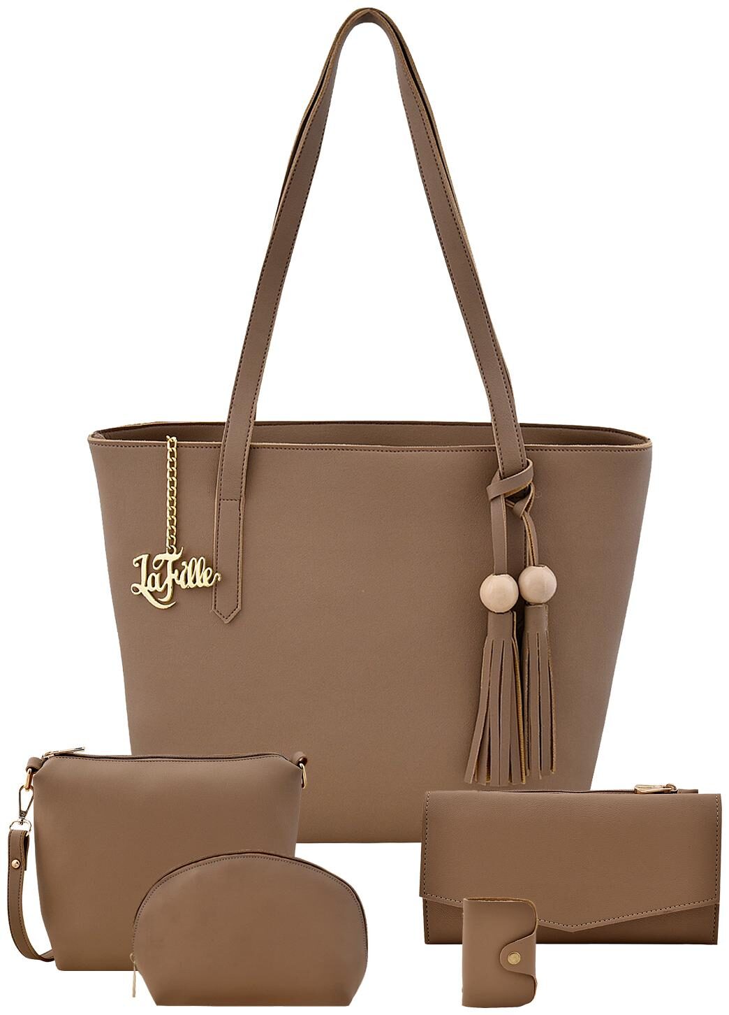 

La Fille Beige Faux Leather Handheld Bag