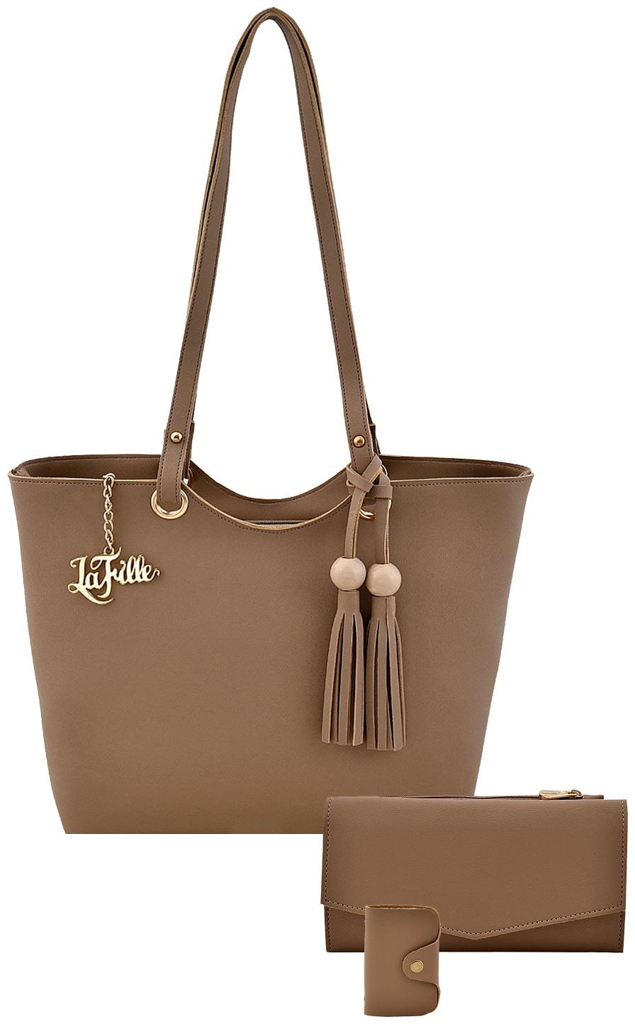 

La Fille Beige Faux Leather Handheld Bag