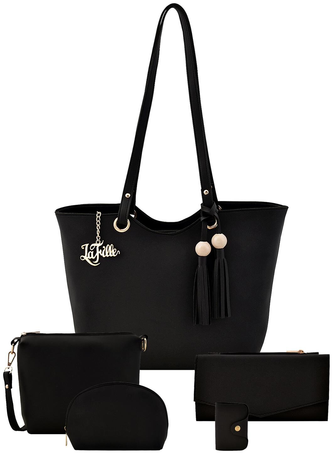 

La Fille Black Faux Leather Handheld Bag