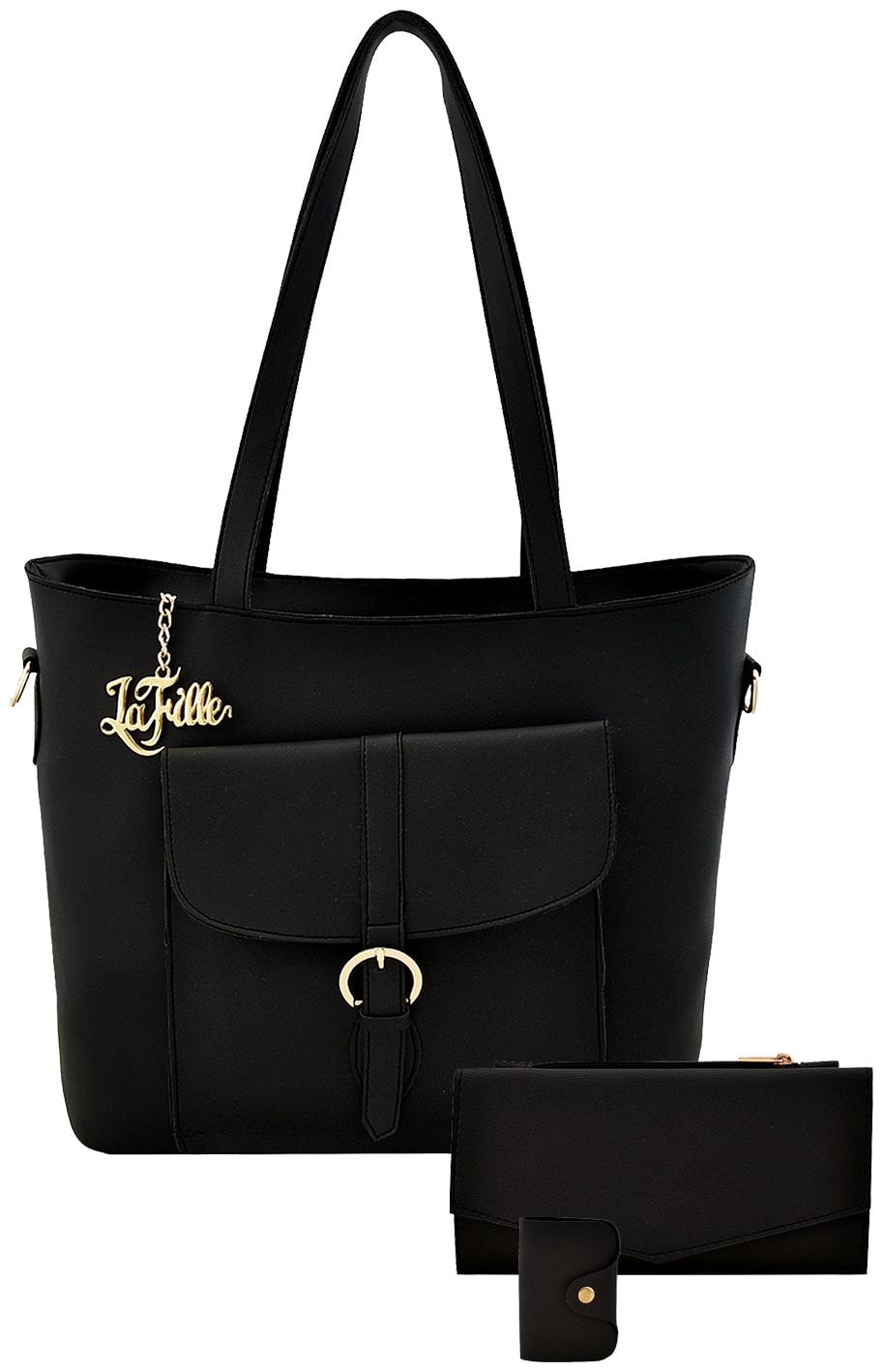 

La Fille Black Faux Leather Handheld Bag