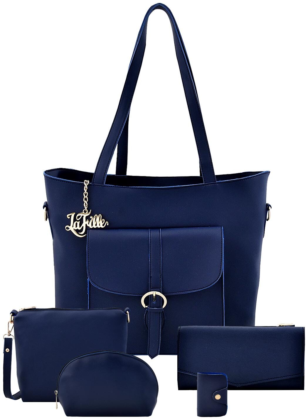 

La Fille Blue Faux Leather Handheld Bag