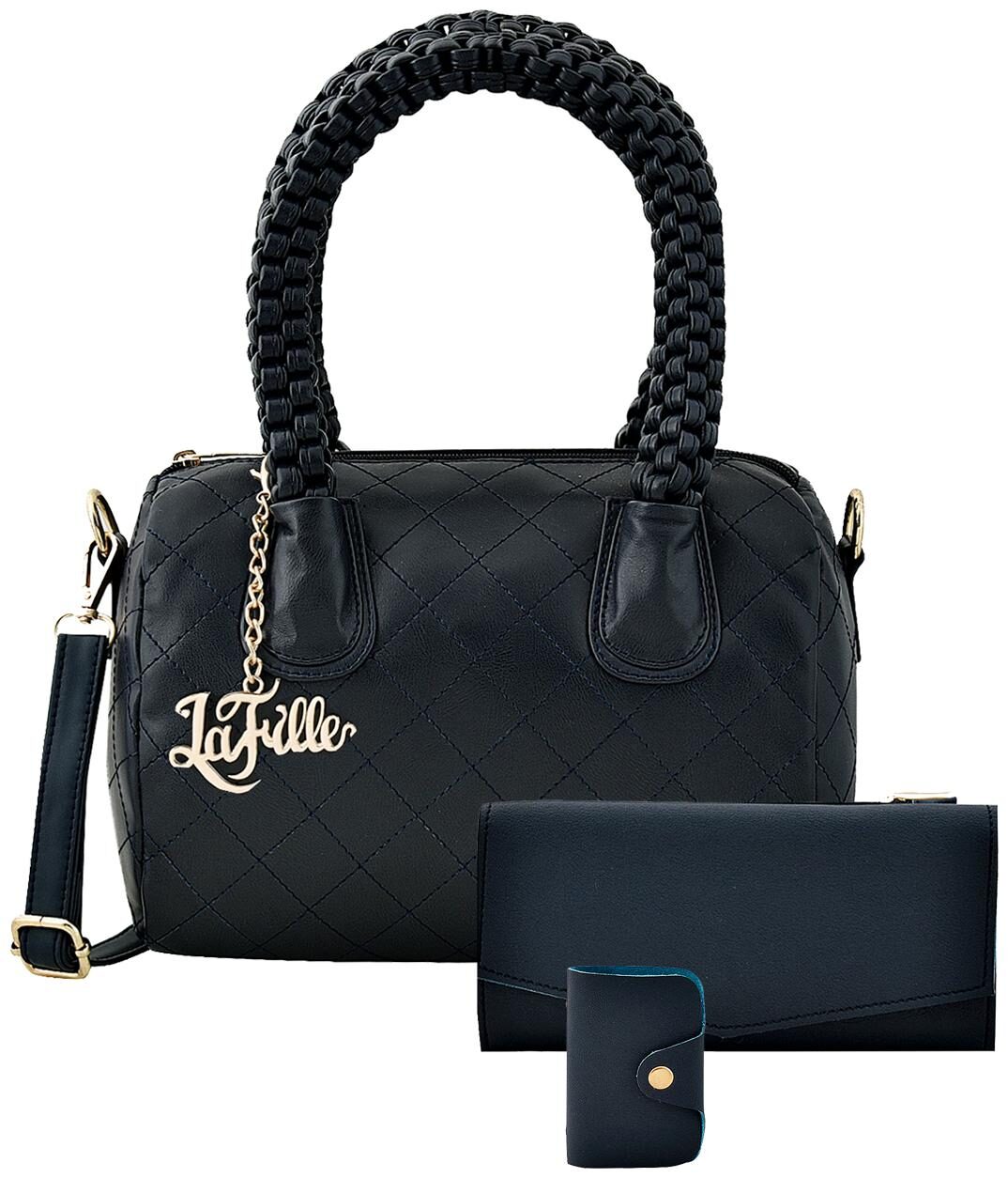 

La Fille Blue Faux Leather Handheld Bag