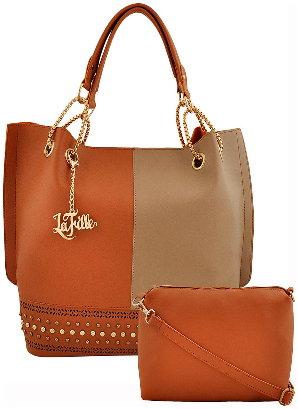 

La Fille Brown PU Handheld Bag