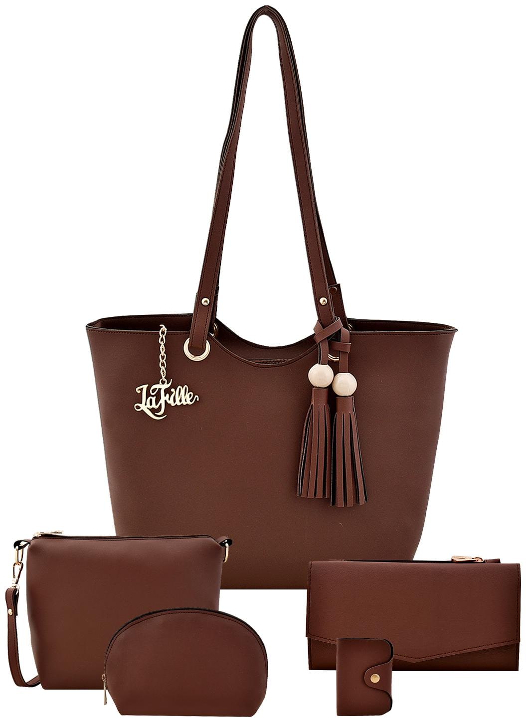

La Fille Brown Faux Leather Handheld Bag