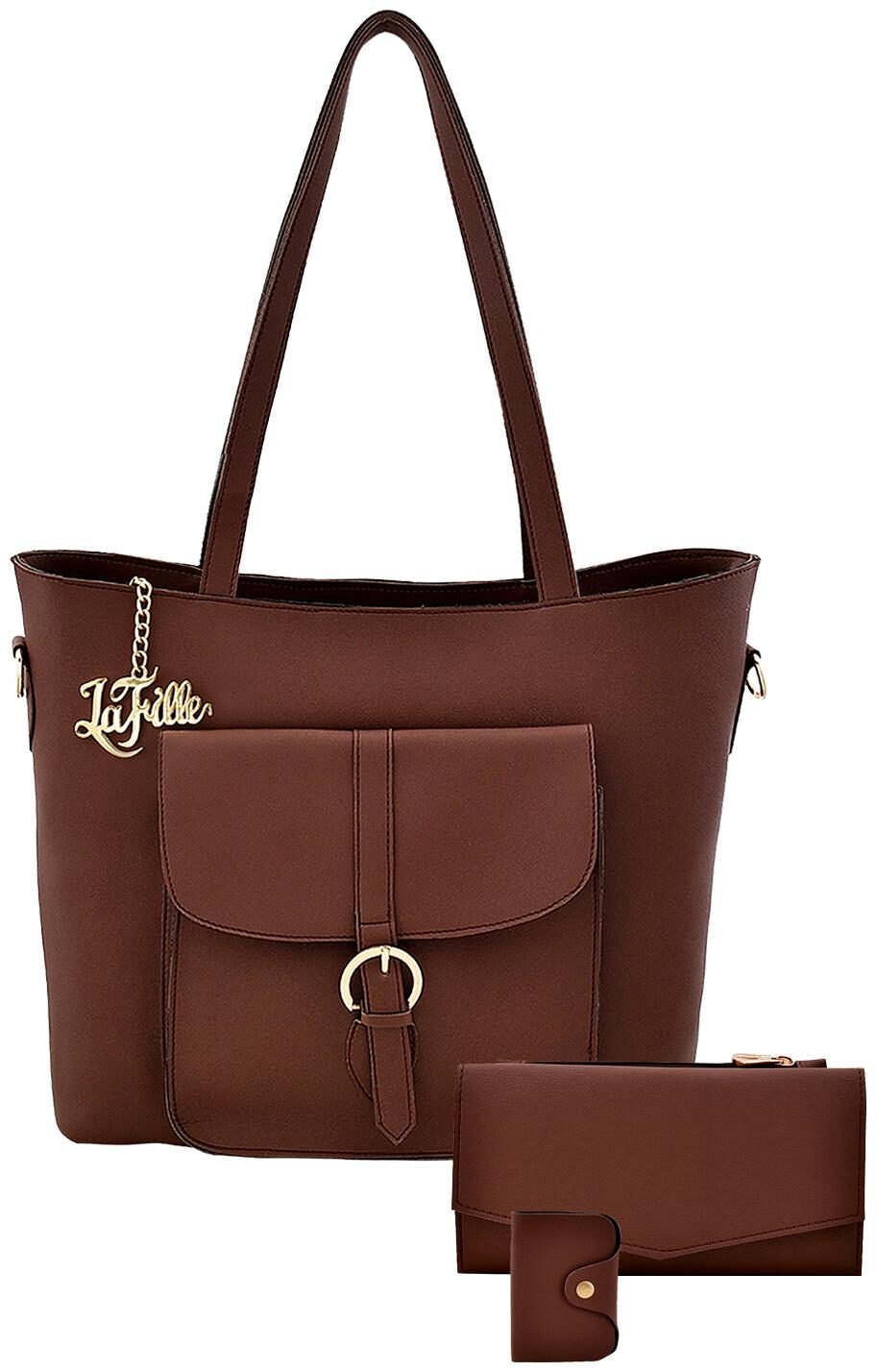 

La Fille Brown Faux Leather Handheld Bag
