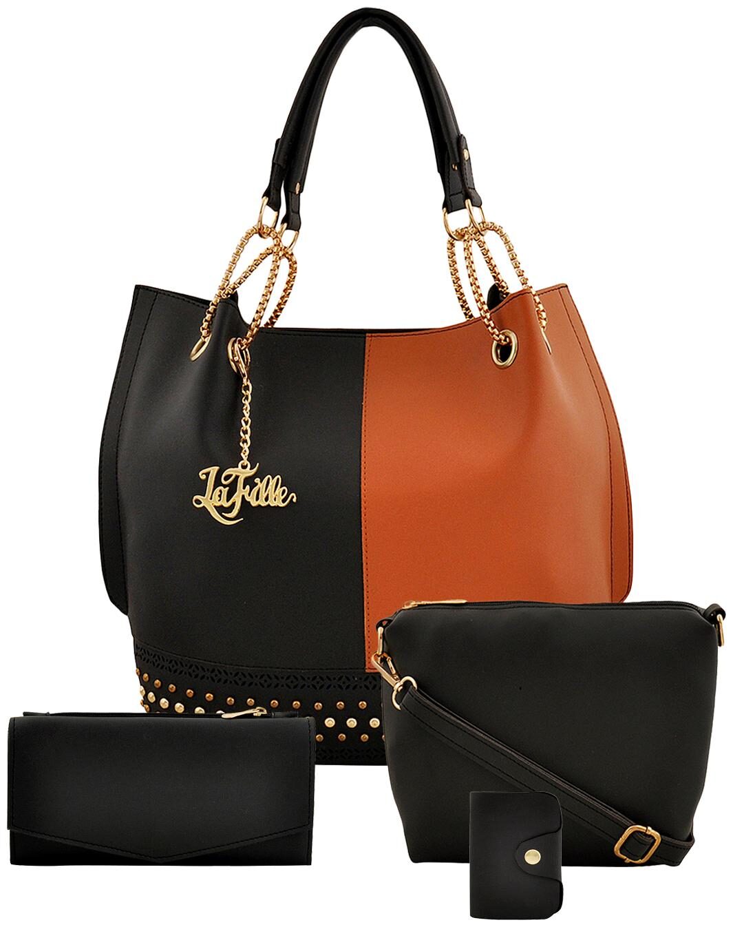 

La Fille Black Brown PU Handheld Bag