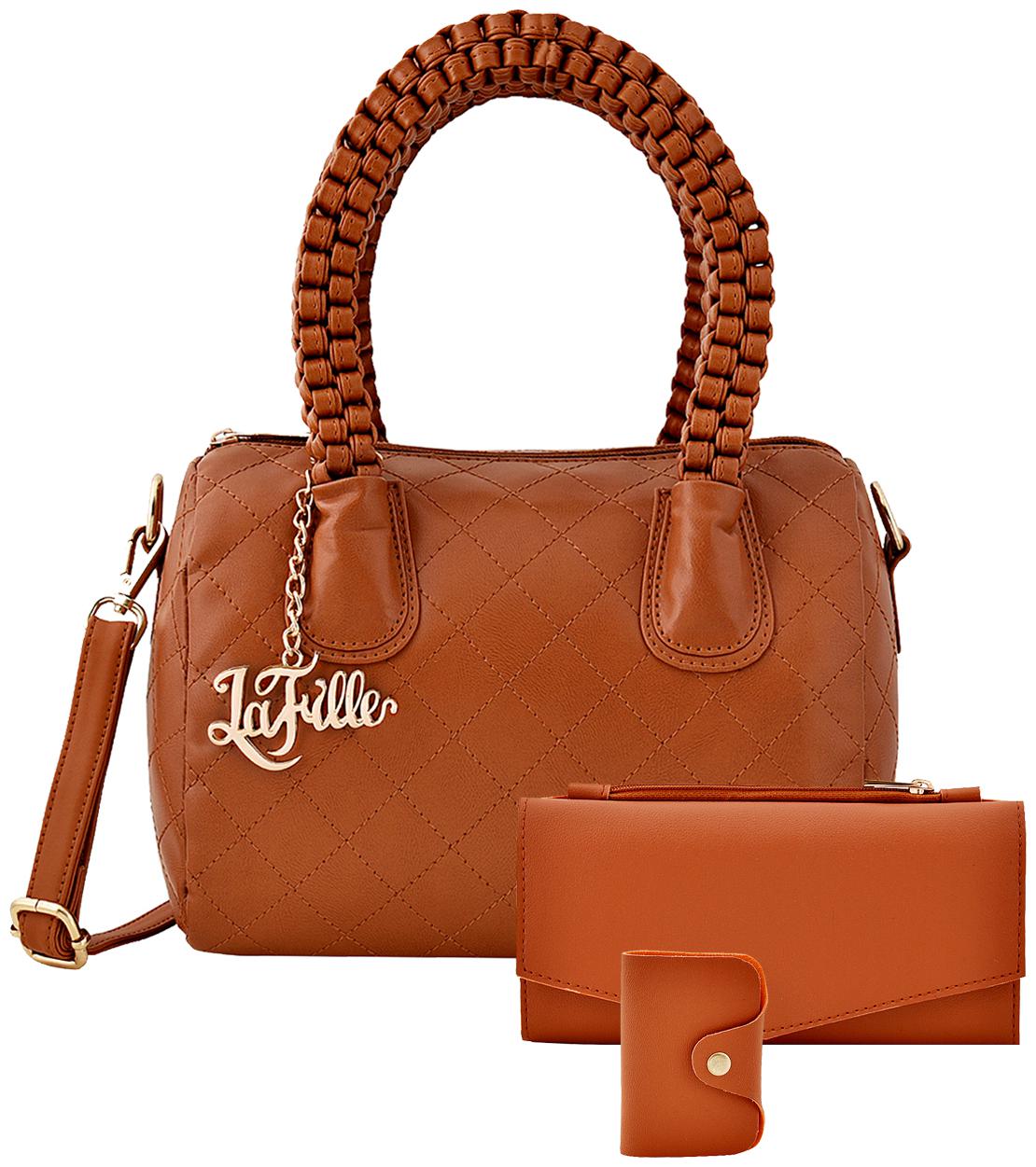 

La Fille Tan Faux Leather Handheld Bag