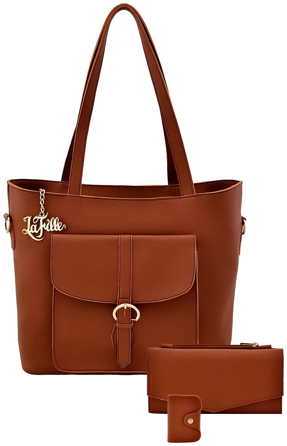 

La Fille Tan Faux Leather Handheld Bag