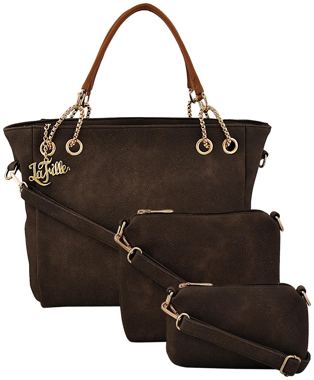 

La Fille Brown Faux Leather Handheld Bag