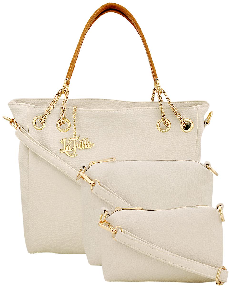 

La Fille Beige Faux Leather Handheld Bag