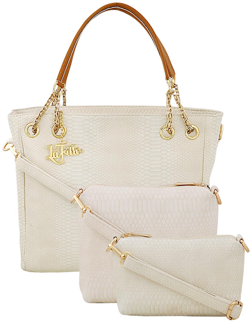 

La Fille White Faux Leather Handheld Bag