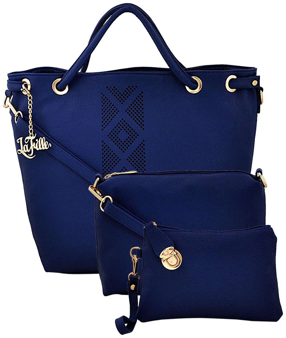 

La Fille Blue Faux Leather Handheld Bag