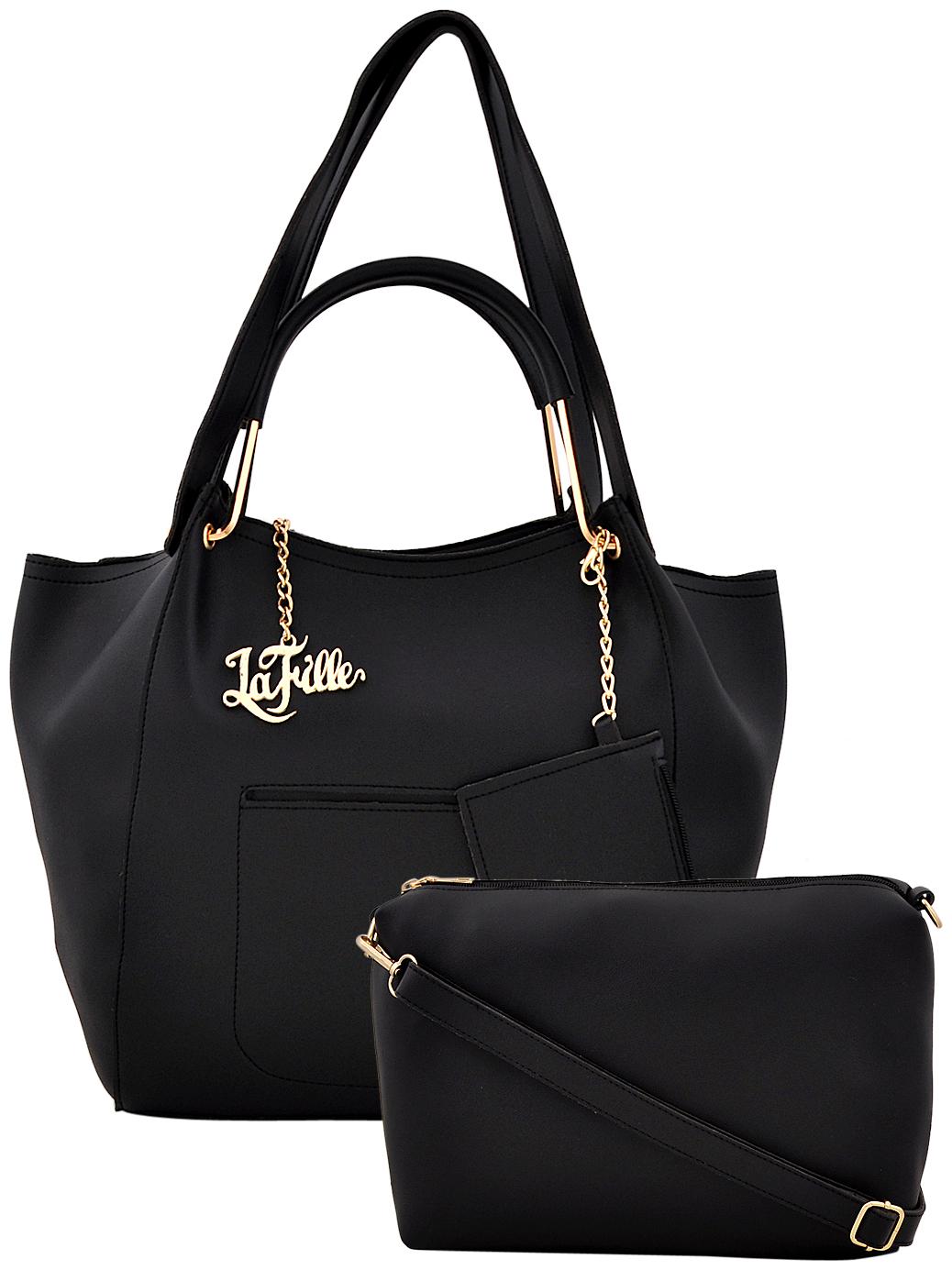 

La Fille Black Faux Leather Handheld Bag