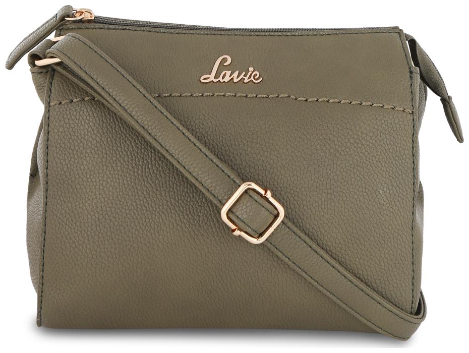 

LAVIE Green Faux Leather Solid Sling Bag