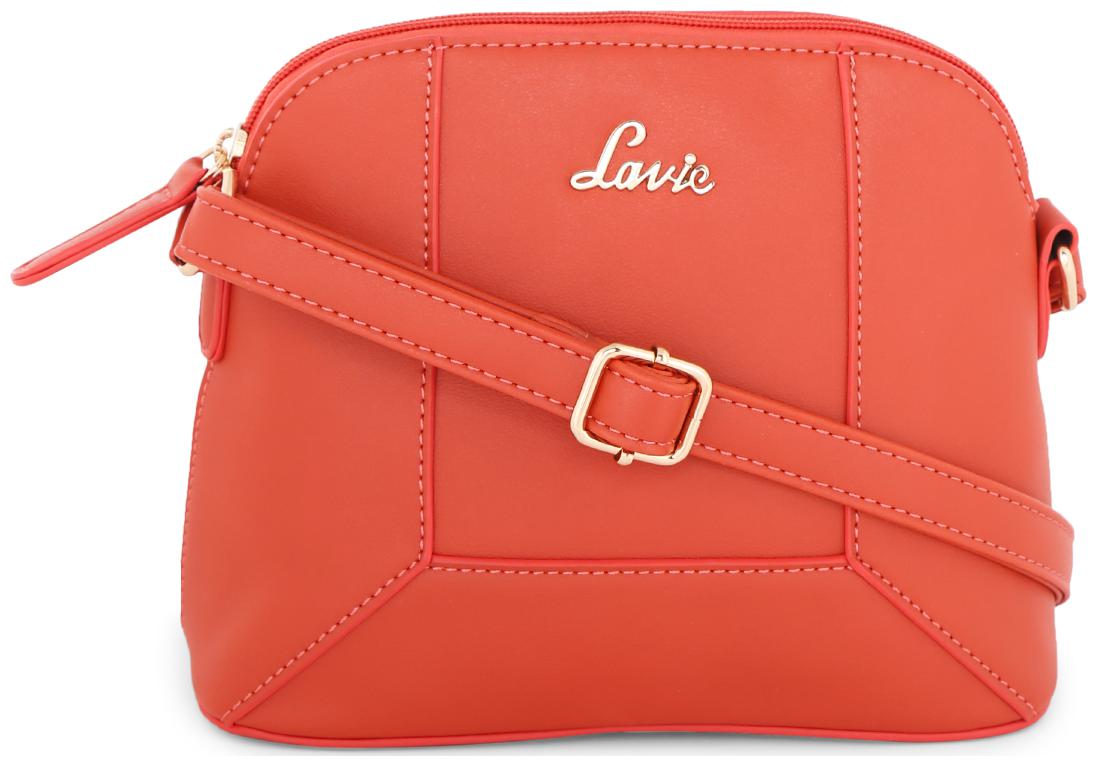 

LAVIE Orange Faux Leather Solid Sling Bag