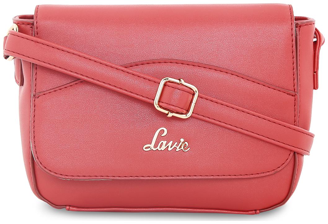 

LAVIE Red Faux Leather Solid Sling Bag