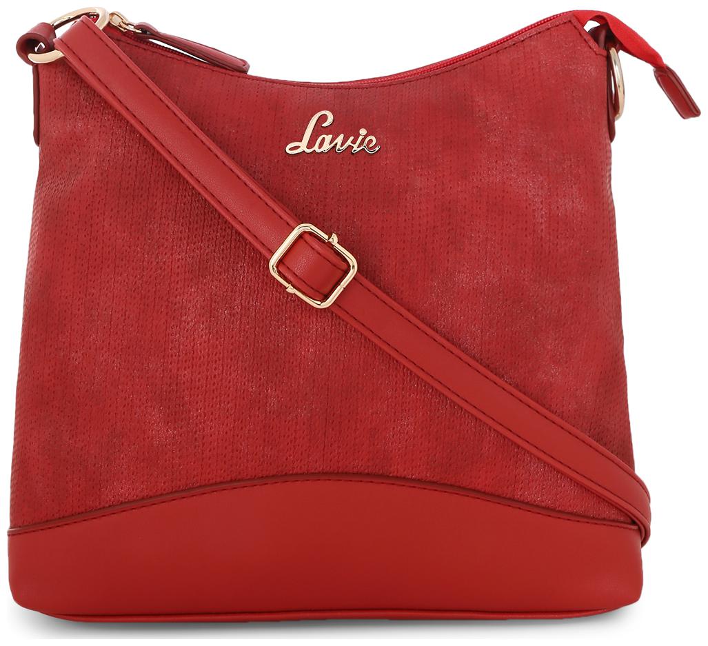 

LAVIE Red Faux Leather Solid Sling Bag