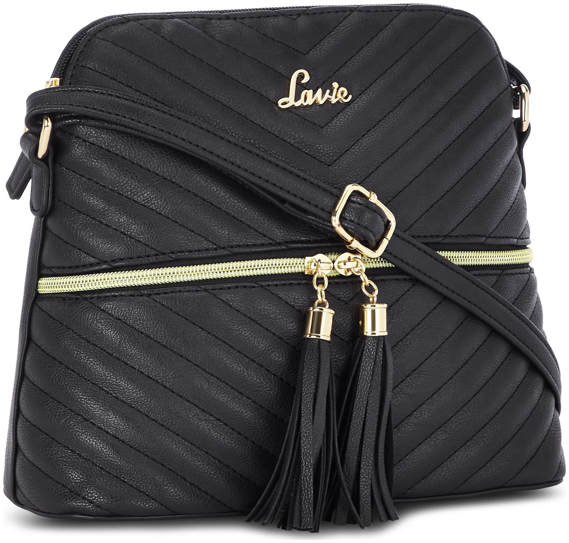

LAVIE Black Synthetic Solid Sling Bag