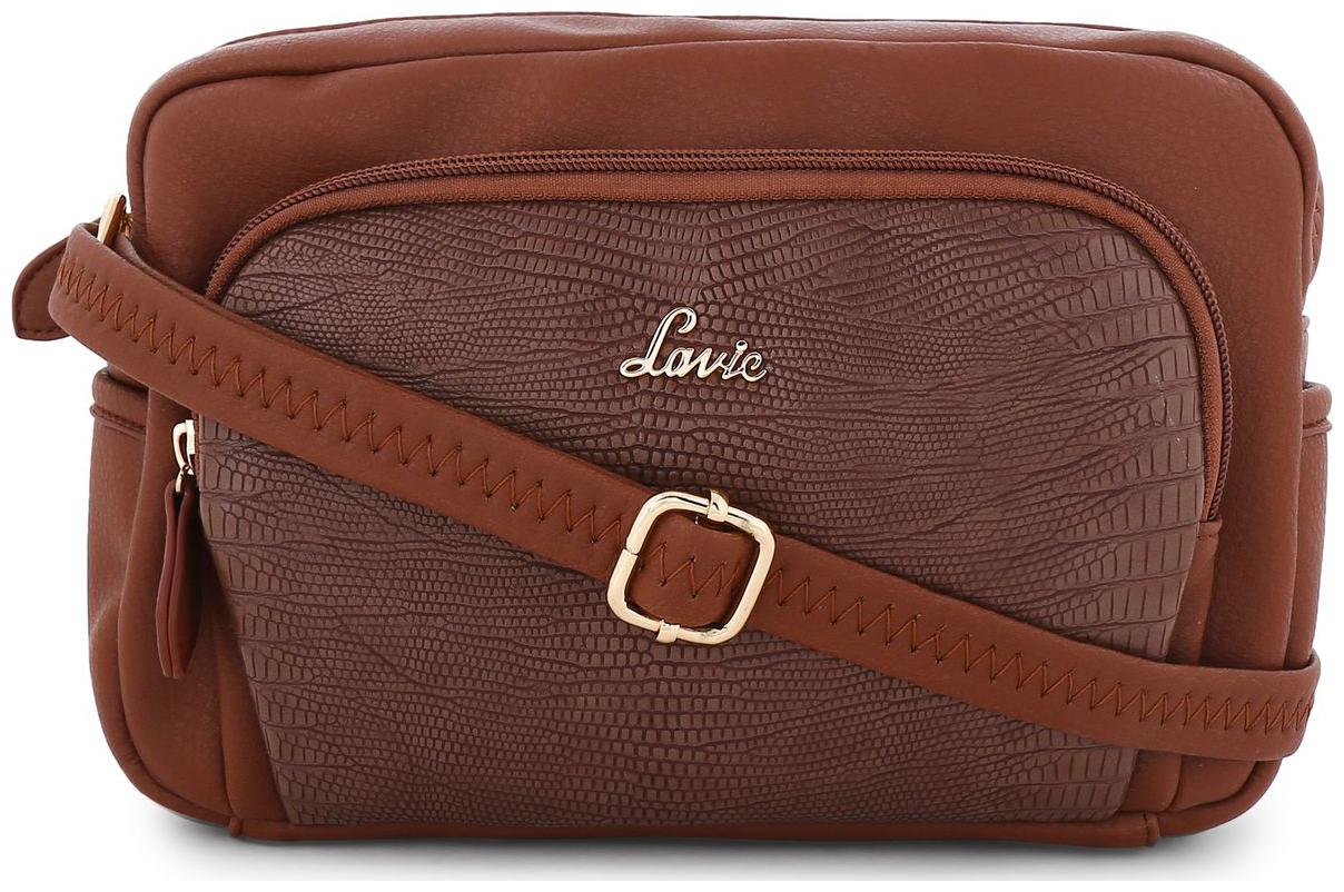 

LAVIE Brown PU Solid Sling Bag