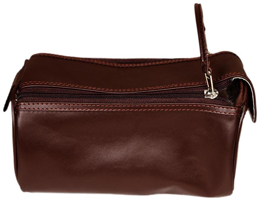 Leather World Trendy Brown Genuine Leather Kit Shaving Kit Makeup Kit Toiletry Bag Travel Accessory Organizer