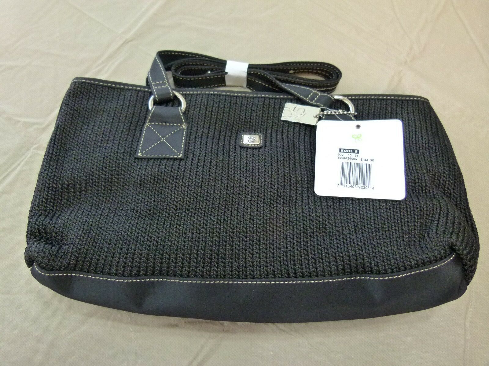 

LINA FABRIC BASKET WEAVE HANDBAG TOTE W SHOULDER STRAP BLACK NEW MEDIUM