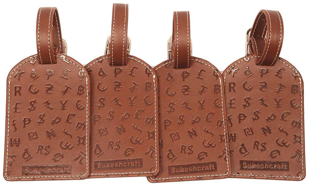 

Sukeshcraft Luggage Tags Suitcase Tag Travel Bag Labels 4 Pcs -Brown