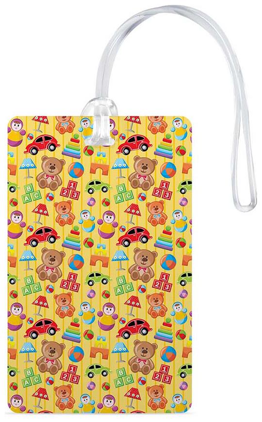 

Luggage Tags- Teddy Bear Printed High Quality Gloss Finish PVC Travel Bag Tag with Silicon Strap- Ideal For Kids-100yellow