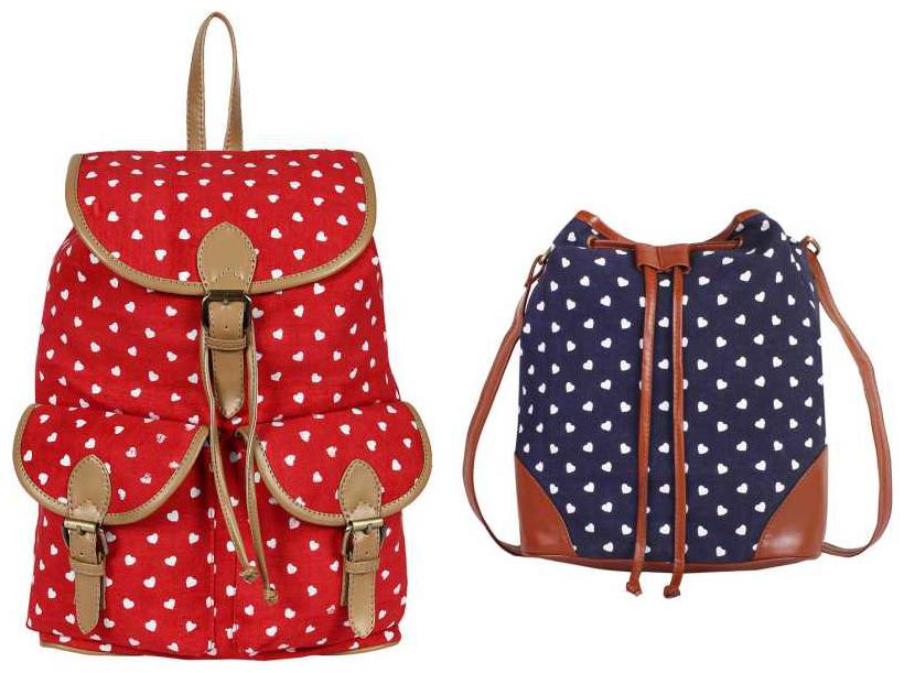 

Lychee bags Blue Red Canvas Backpack