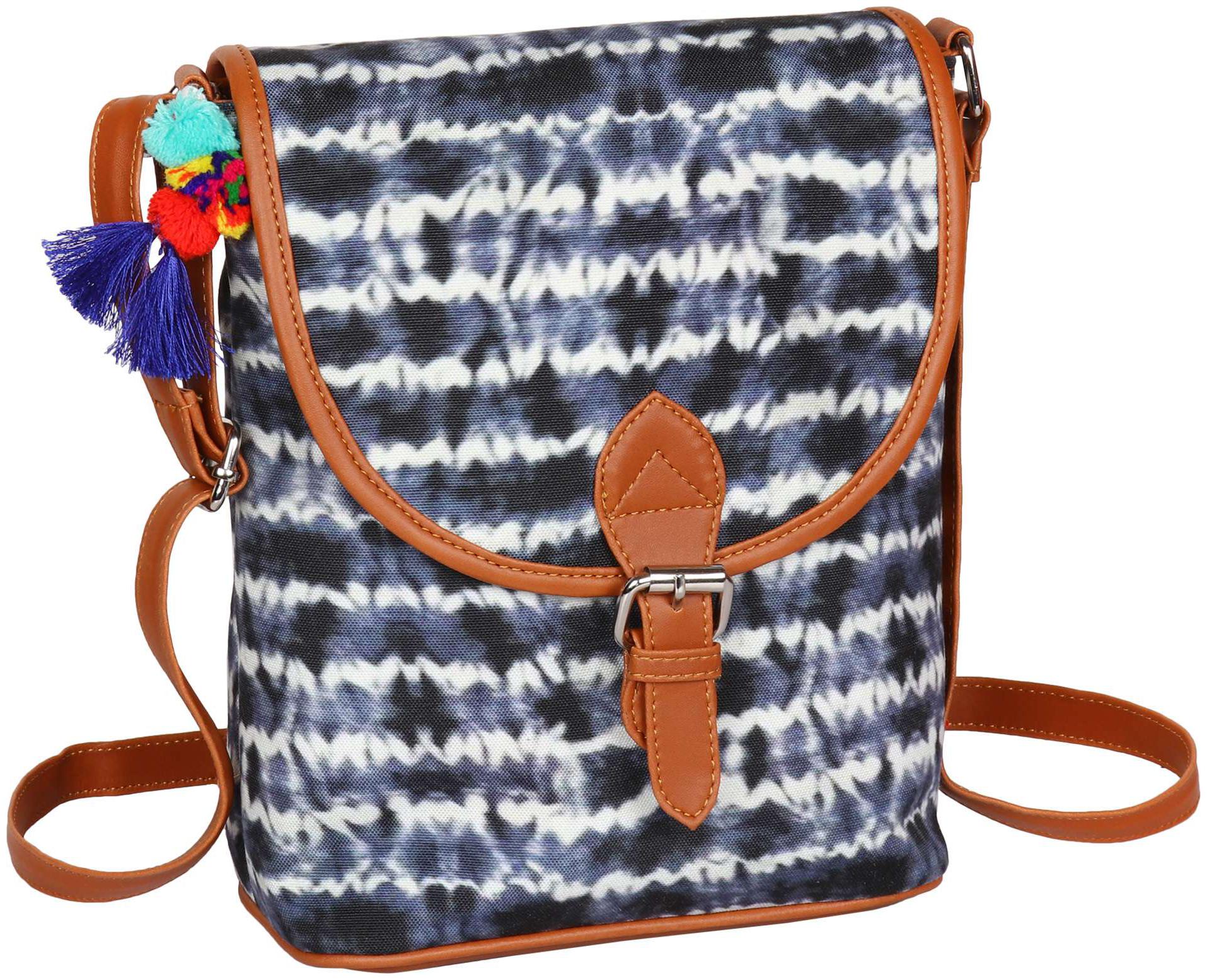 

Lychee bags Blue Canvas Printed Sling Bag