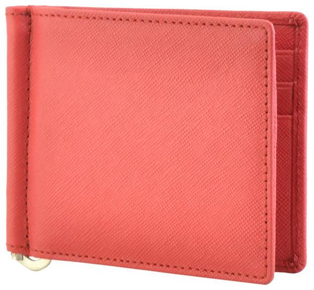 

Mandava genuine safiano leather red money clip wallet cum credit card holder