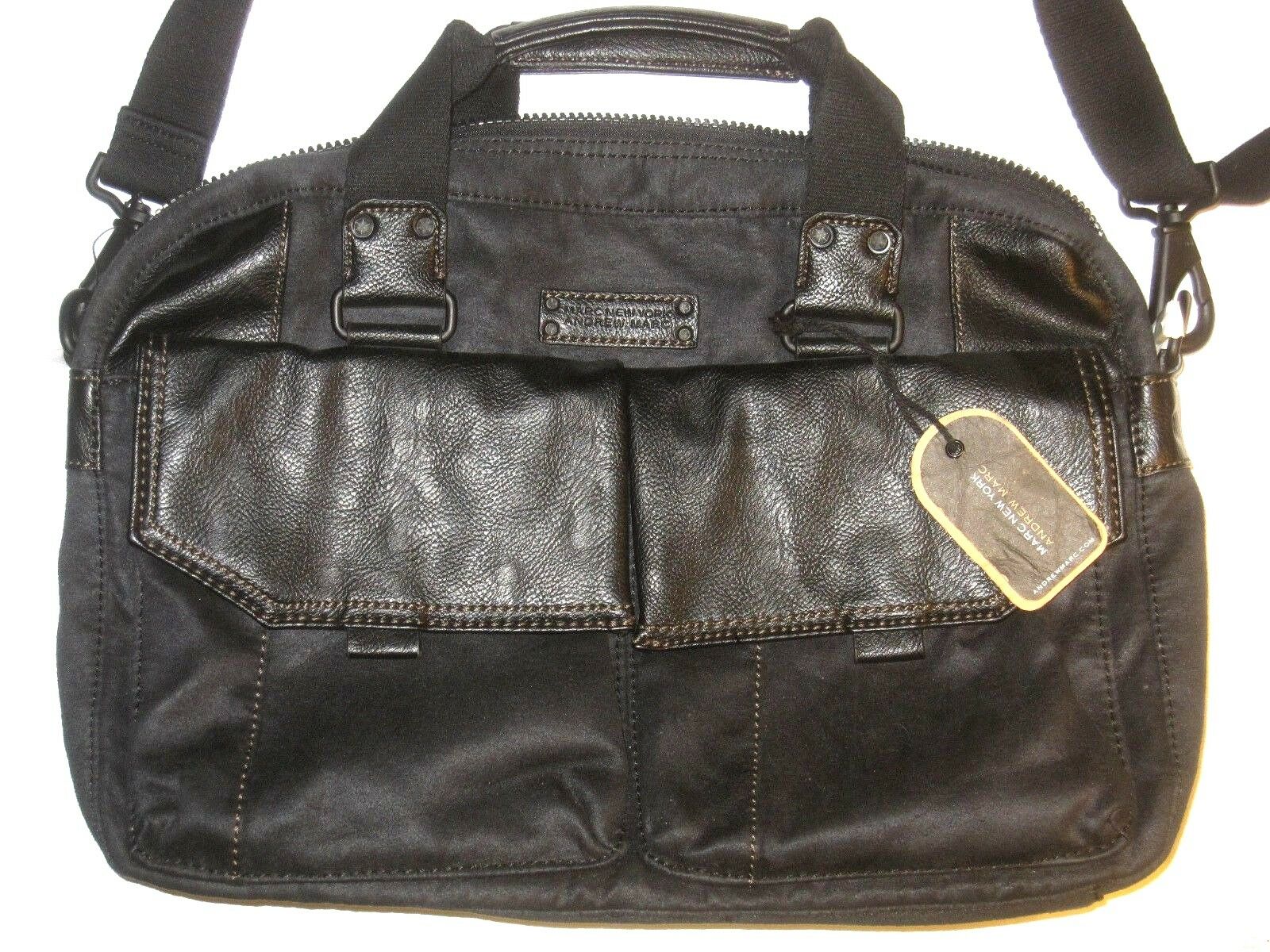 

Marc New York Andrew Marc Fairfield Canvas Messenger Briefcase Bag Top Zip Black
