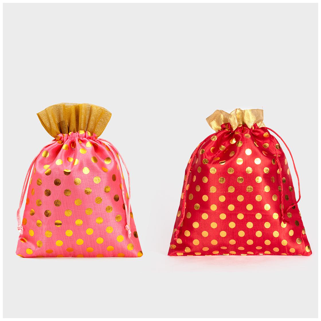 

Meher Collection Women s Ethnic Rajasthani Polka Dots Potli Bag for Return Gifts (Pack of 2) Medium (Red-Pink)