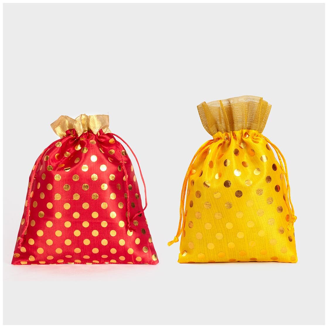 

Meher Collection Women s Ethnic Rajasthani Polka Dots Potli Bag for Return Gifts (Pack of 2) Medium (Red-Yellow)
