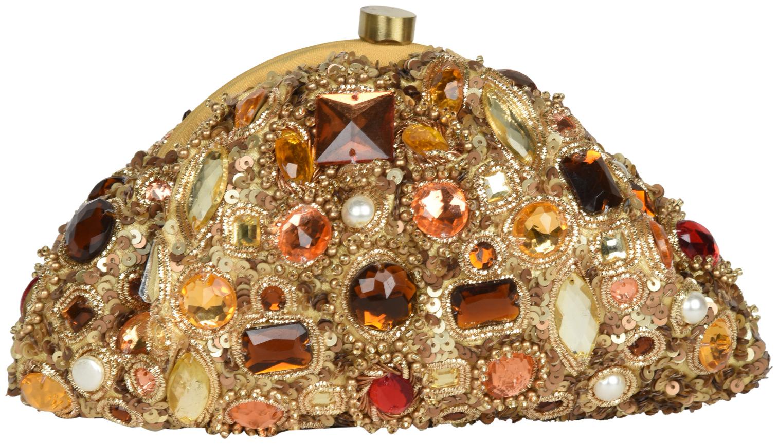 

5-Elements Women Gold Polyester Clutch