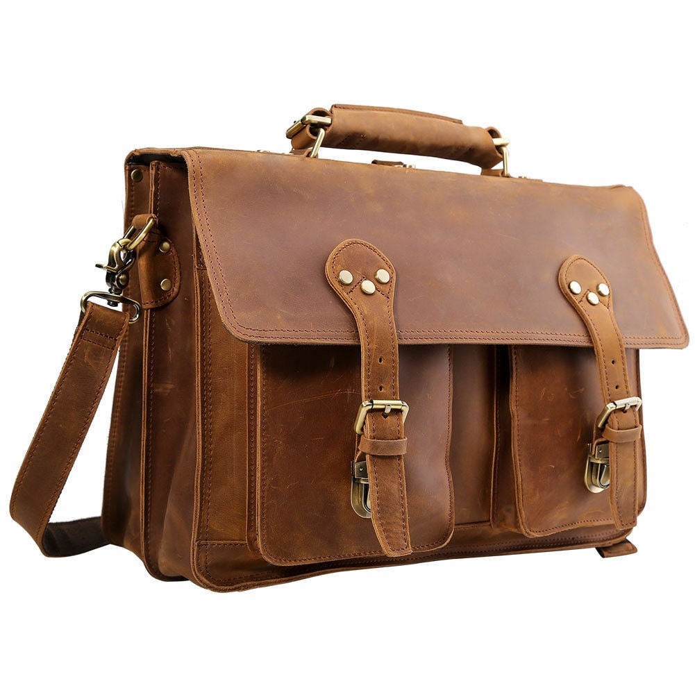 

Men s Real Leather 17 Laptop Briefcase Backpack Shoulder Bag Portfolio Satchel
