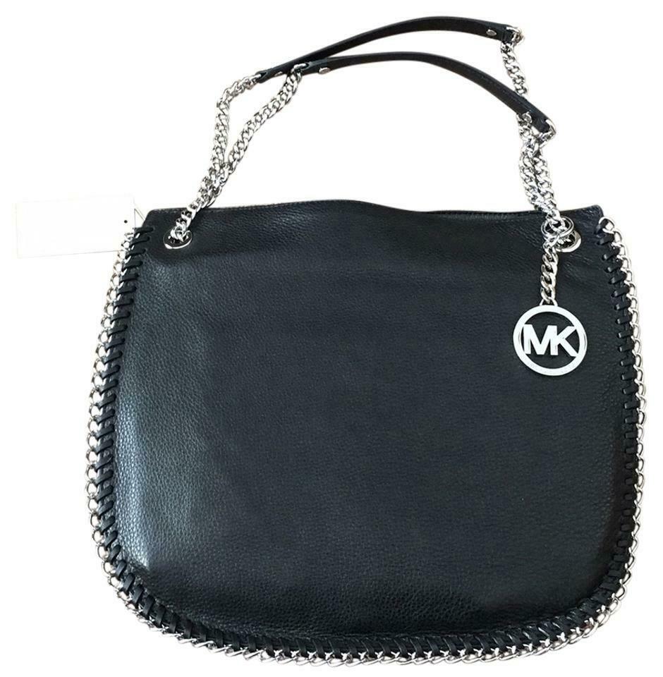 

MICHAEL KORS BLACK LEATHER SILVER CHAIN CHELSEA TZ LARGE SHOULDER BAG PURSE NWT