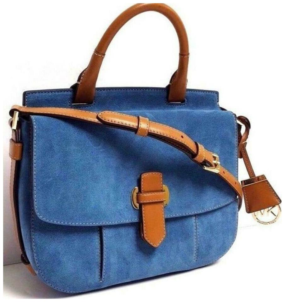 

MICHAEL KORS ROMY DENIM BLUE BROWN LARGE CROSSBODY MESSENGER BAG LEATHER NWT