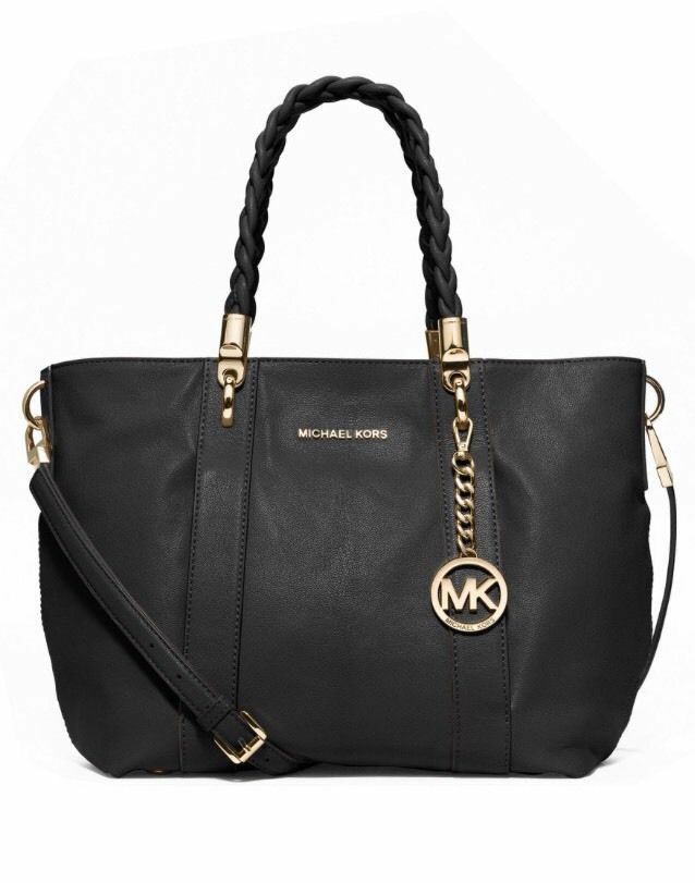 

Michael Kors Naomi Goat Leather Twisted Handles Large Shoulder Tote Bag (Black)