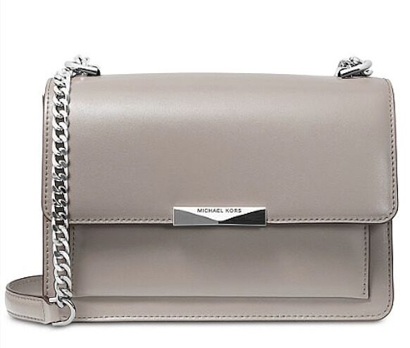 

Michael Kors Large Jade Leather Gusset Shoulder Bag Pearl Grey Silver