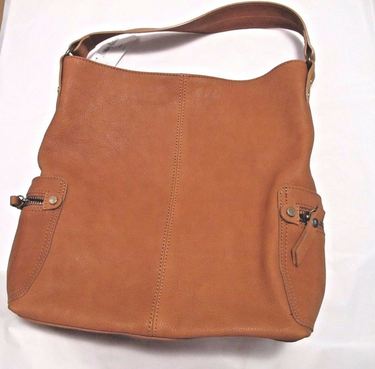 

Neiman Marcus Brown Leather Satchel Shoulder Handbag Zip Pockets