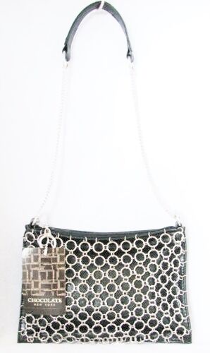 

NEW CHOCOLATE BRAND BLACK COLOR LEATHERETE SILVER TONE CHAIN ACCENT SHOULDER BAG